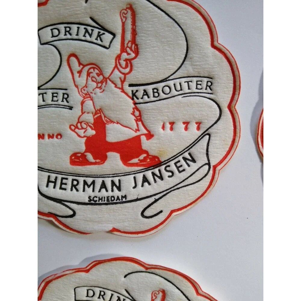 Lot of 24 Gnome Drink Coasters Fabric Dwarf Louter Kabouter Herman Jansen 1950s